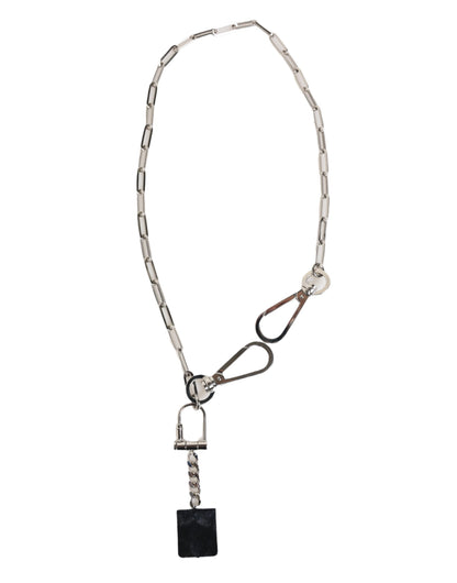 Dolce & Gabbana Silver Tone Metal Chain DG Logo Pendant Men's Necklace