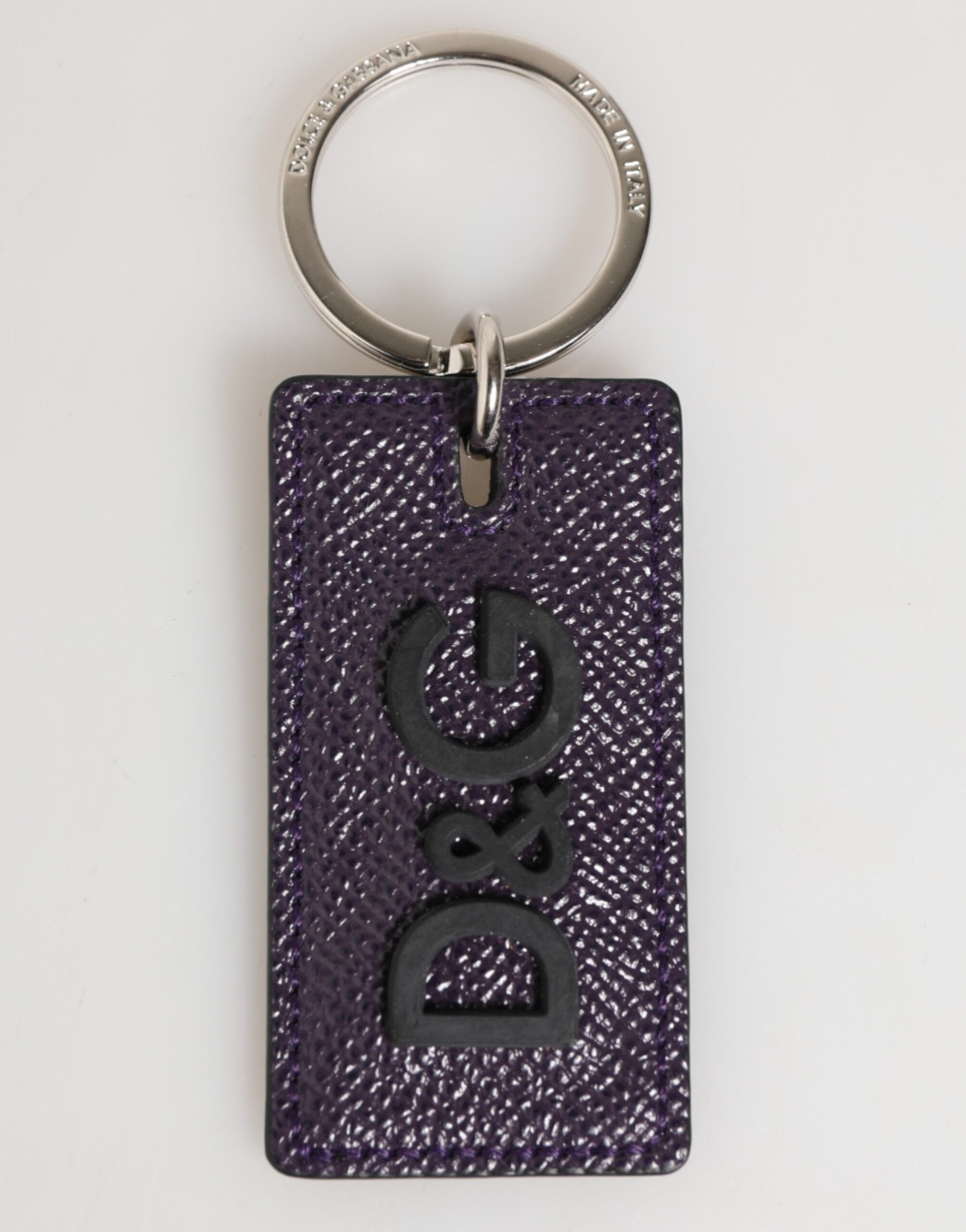 Dolce & Gabbana Violet Leather Logo Metal Ring Keychain