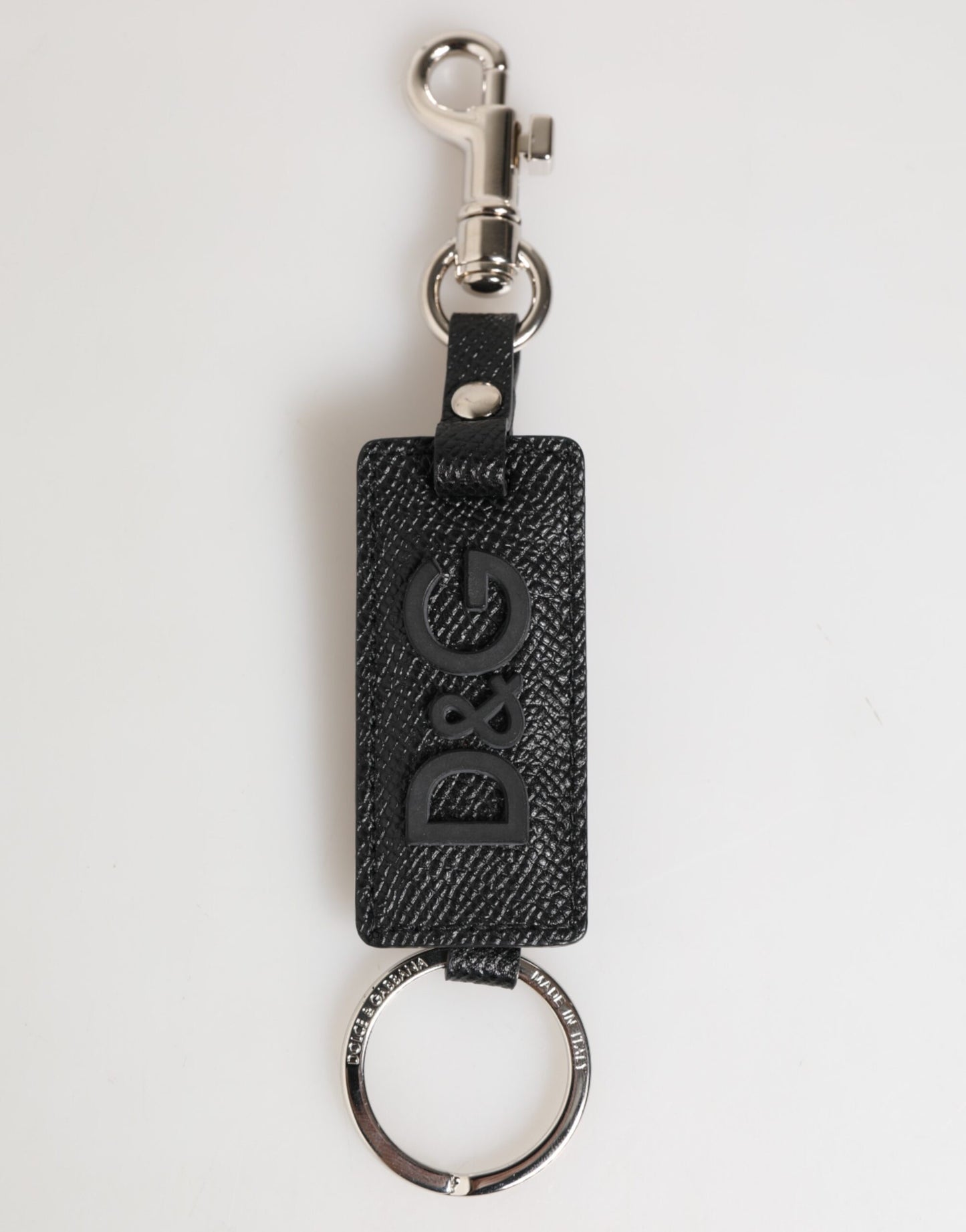 Dolce & Gabbana Black Leather Logo Metal Ring Keychain Holder