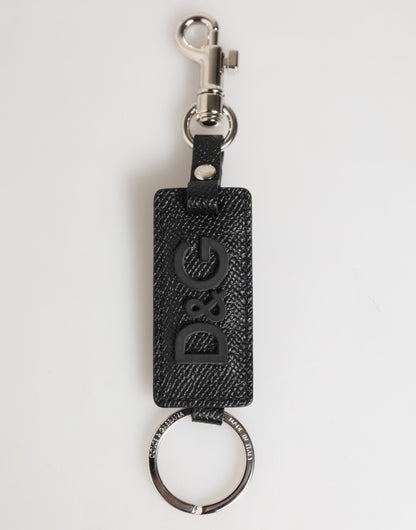 Dolce & Gabbana Black Leather Logo Metal Ring Keychain Holder