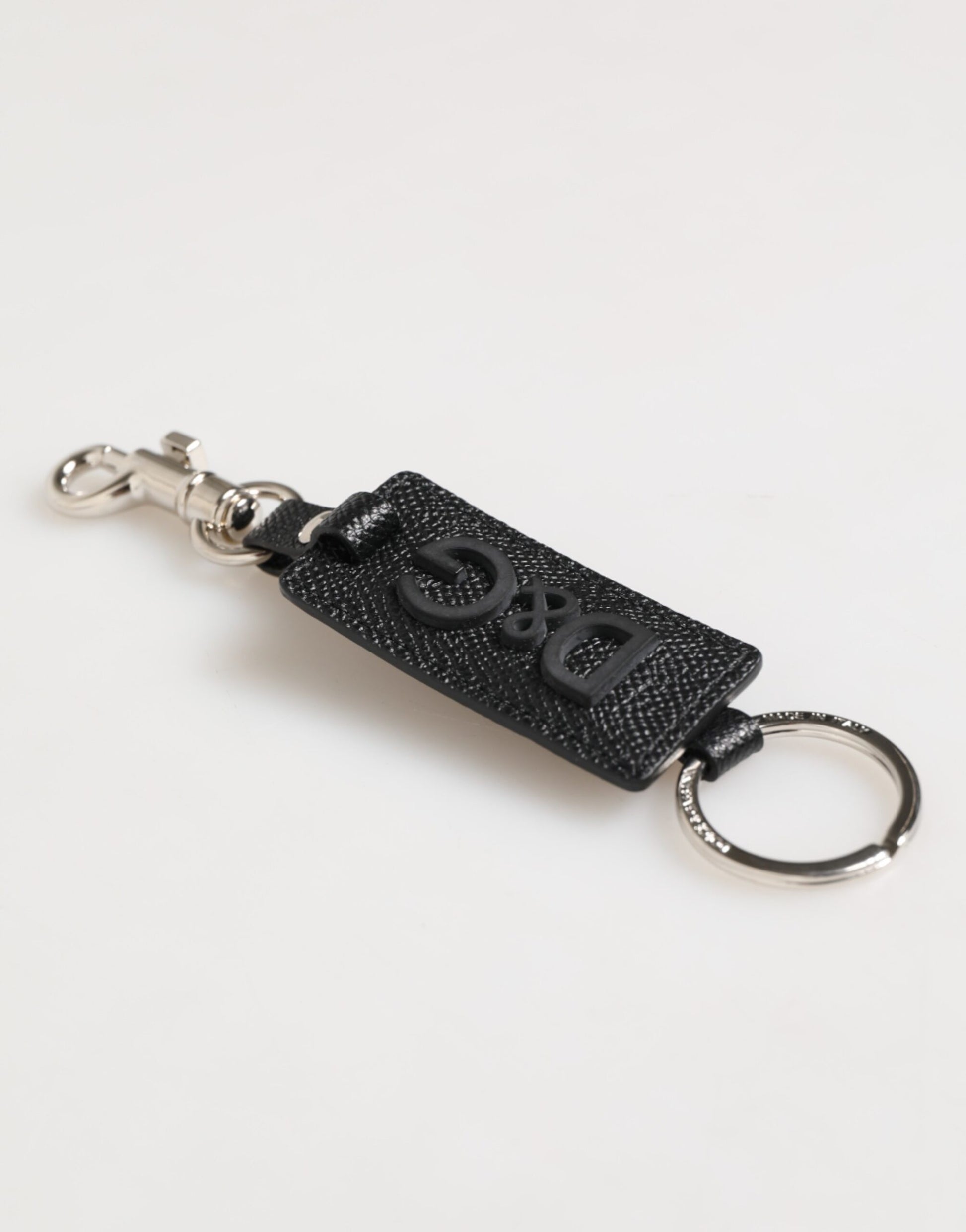 Dolce & Gabbana Black Leather Logo Metal Ring Keychain Holder