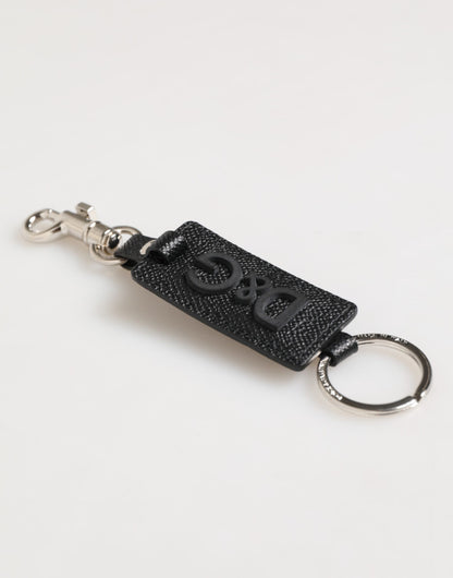 Dolce & Gabbana Black Leather Logo Metal Ring Keychain Holder
