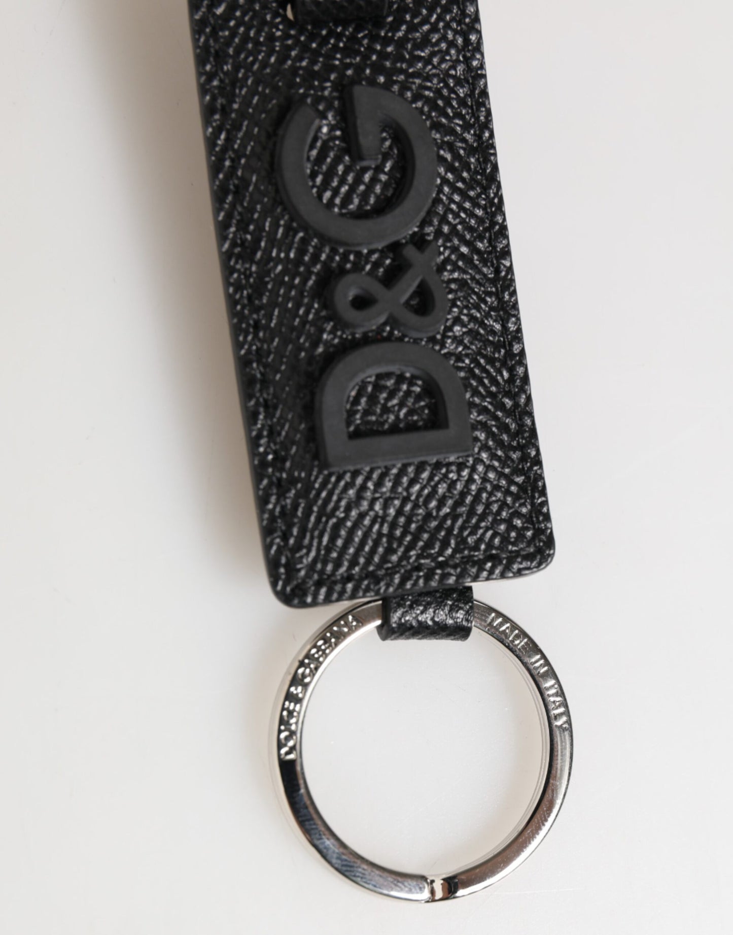 Dolce & Gabbana Black Leather Logo Metal Ring Keychain Holder