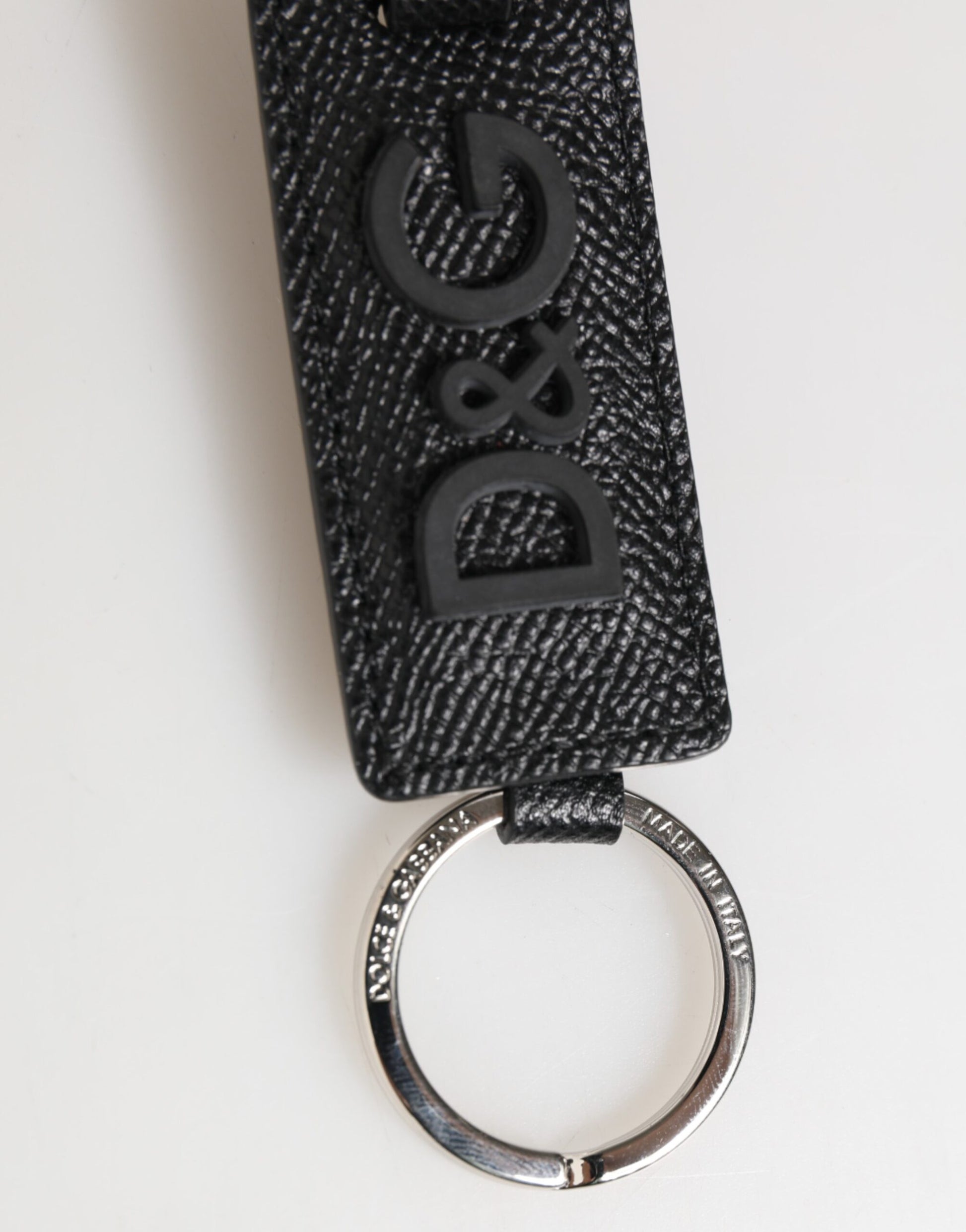 Dolce & Gabbana Black Leather Logo Metal Ring Keychain Holder