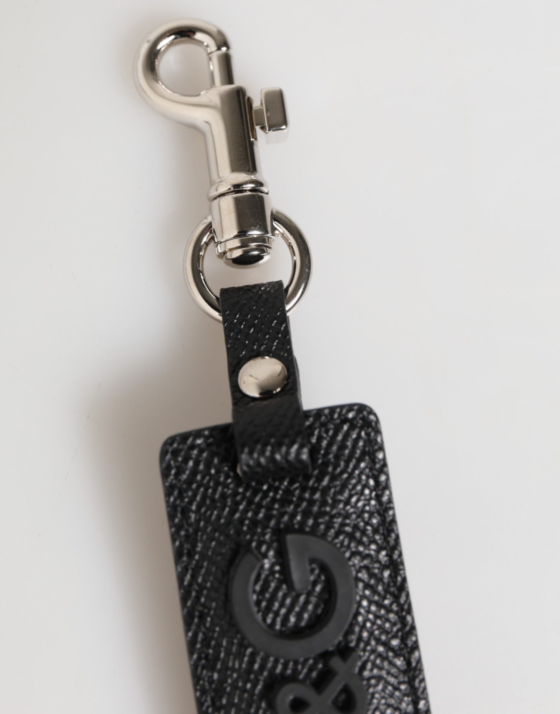 Dolce & Gabbana Black Leather Logo Metal Ring Keychain Holder