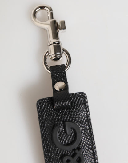 Dolce & Gabbana Black Leather Logo Metal Ring Keychain Holder