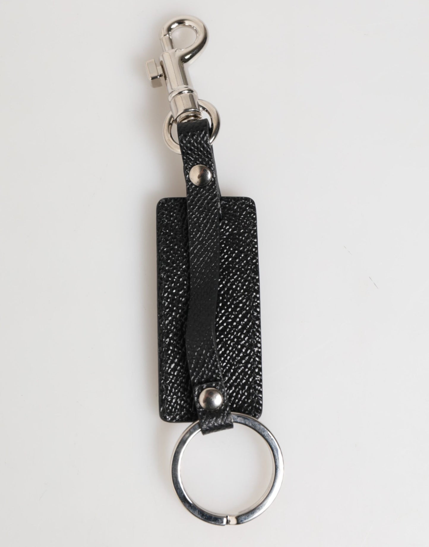 Dolce & Gabbana Black Leather Logo Metal Ring Keychain Holder