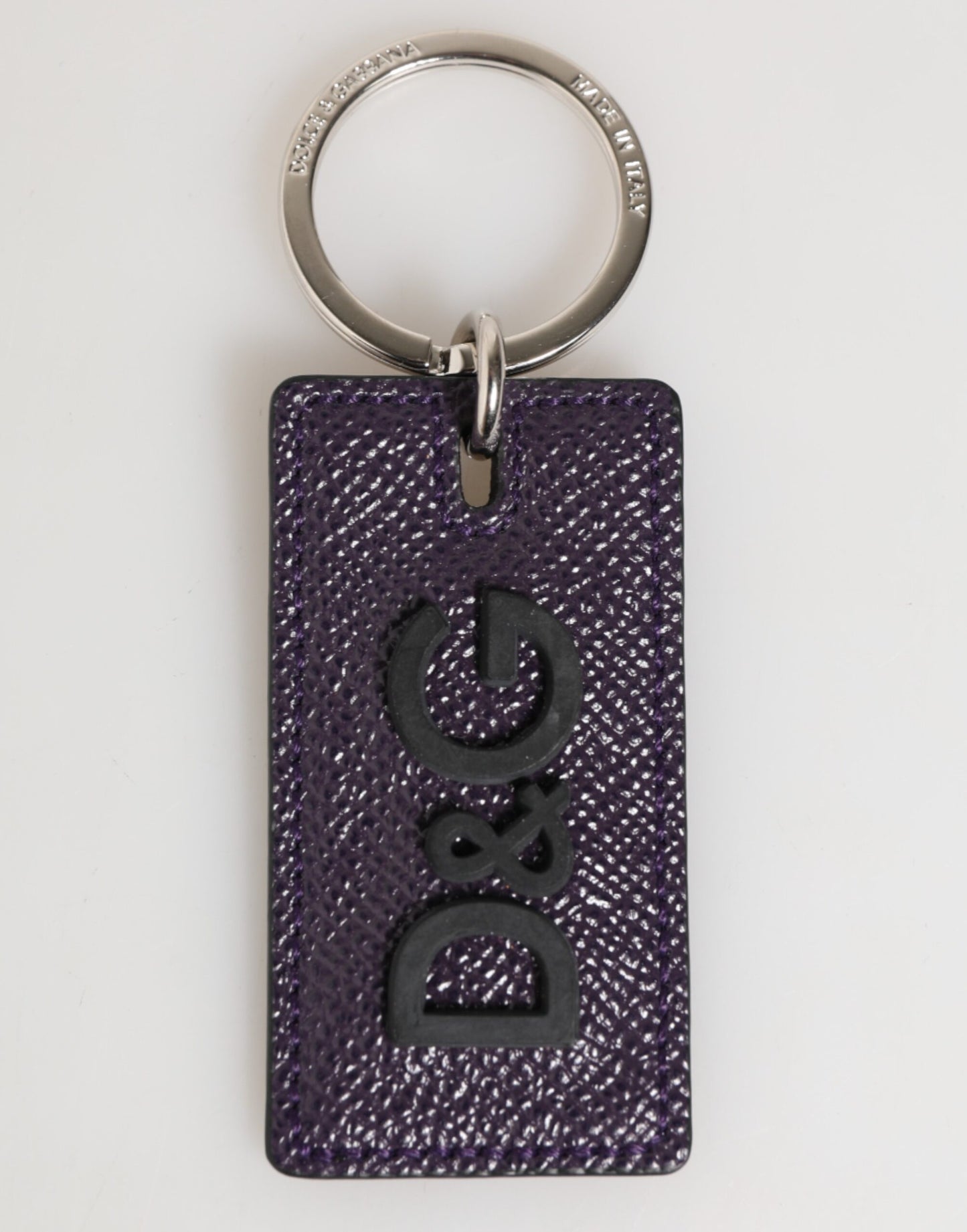 Dolce & Gabbana Violet Leather Logo Metal Ring Keychain