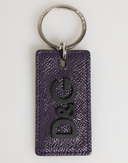 Dolce & Gabbana Violet Leather Logo Metal Ring Keychain