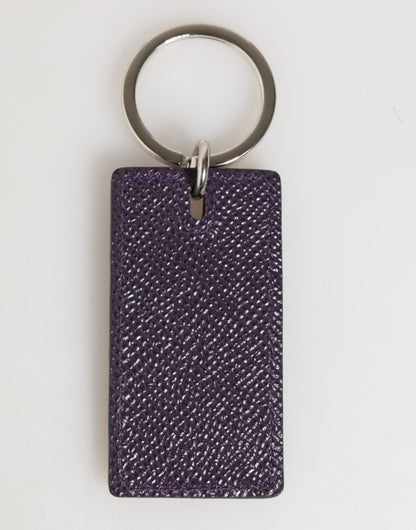 Dolce & Gabbana Violet Leather Logo Metal Ring Keychain