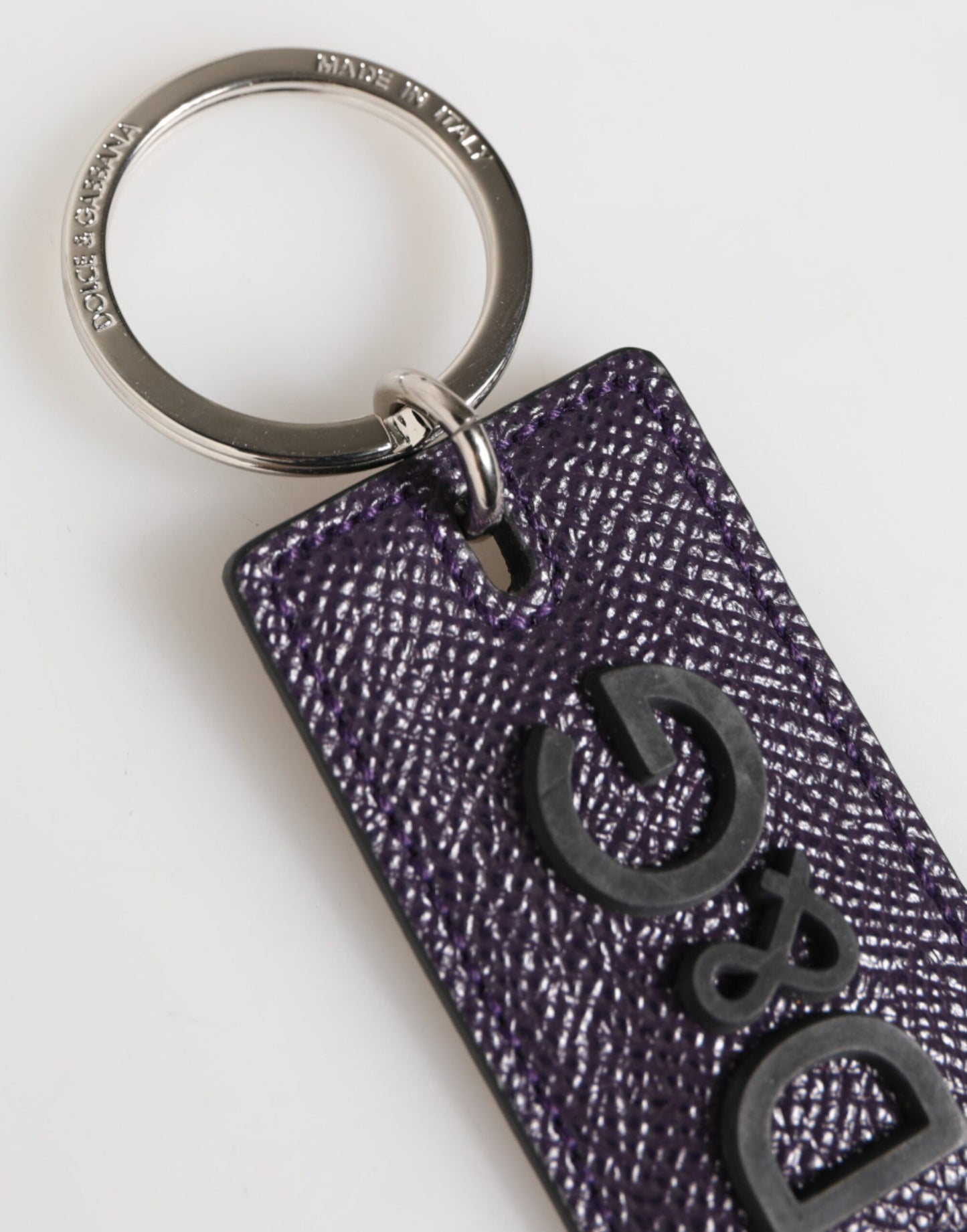 Dolce & Gabbana Violet Leather Logo Metal Ring Keychain