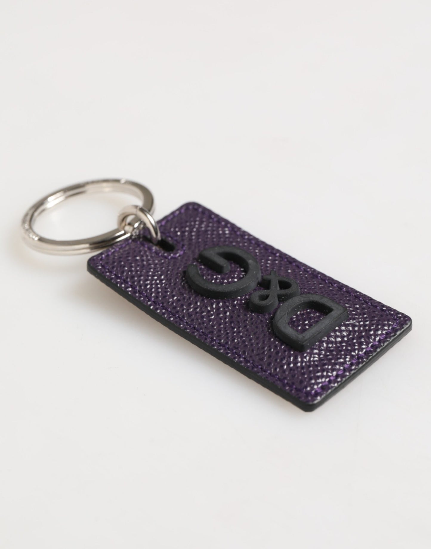 Dolce & Gabbana Violet Leather Logo Metal Ring Keychain