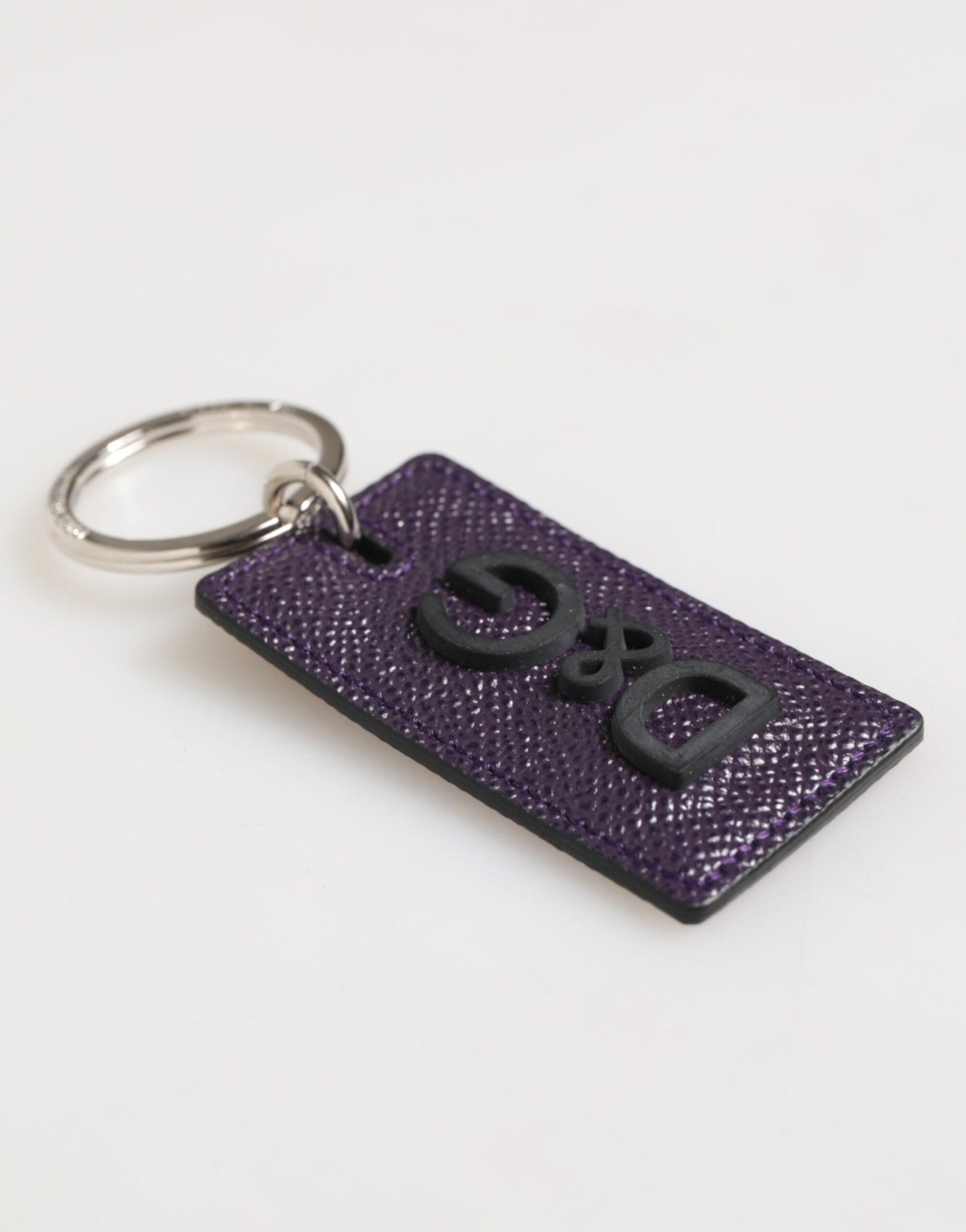 Dolce & Gabbana Violet Leather Logo Metal Ring Keychain