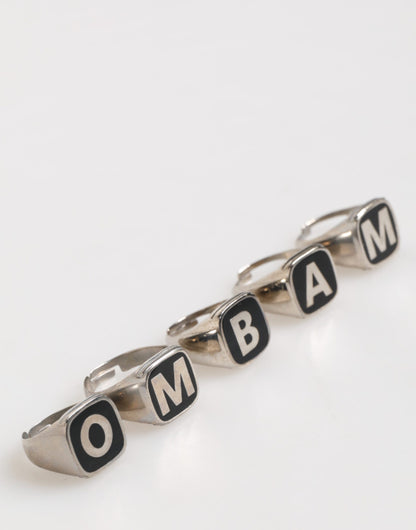 Dolce & Gabbana Silver Tone Brass Lettering Set of 5 Adjustable Rings