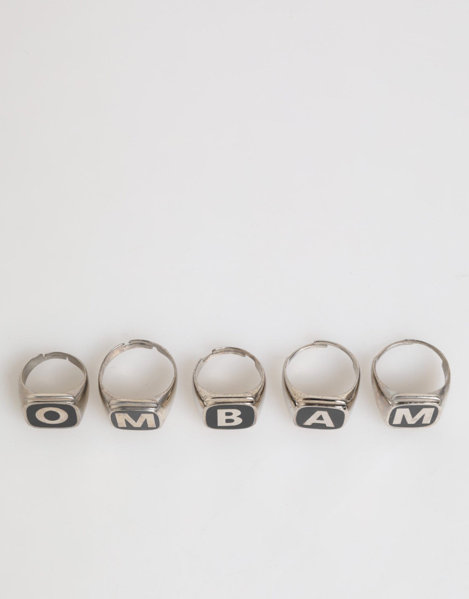 Dolce & Gabbana Silver Tone Brass Lettering Set of 5 Adjustable Rings