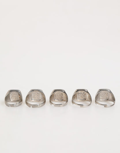 Dolce & Gabbana Silver Tone Brass Lettering Set of 5 Adjustable Rings