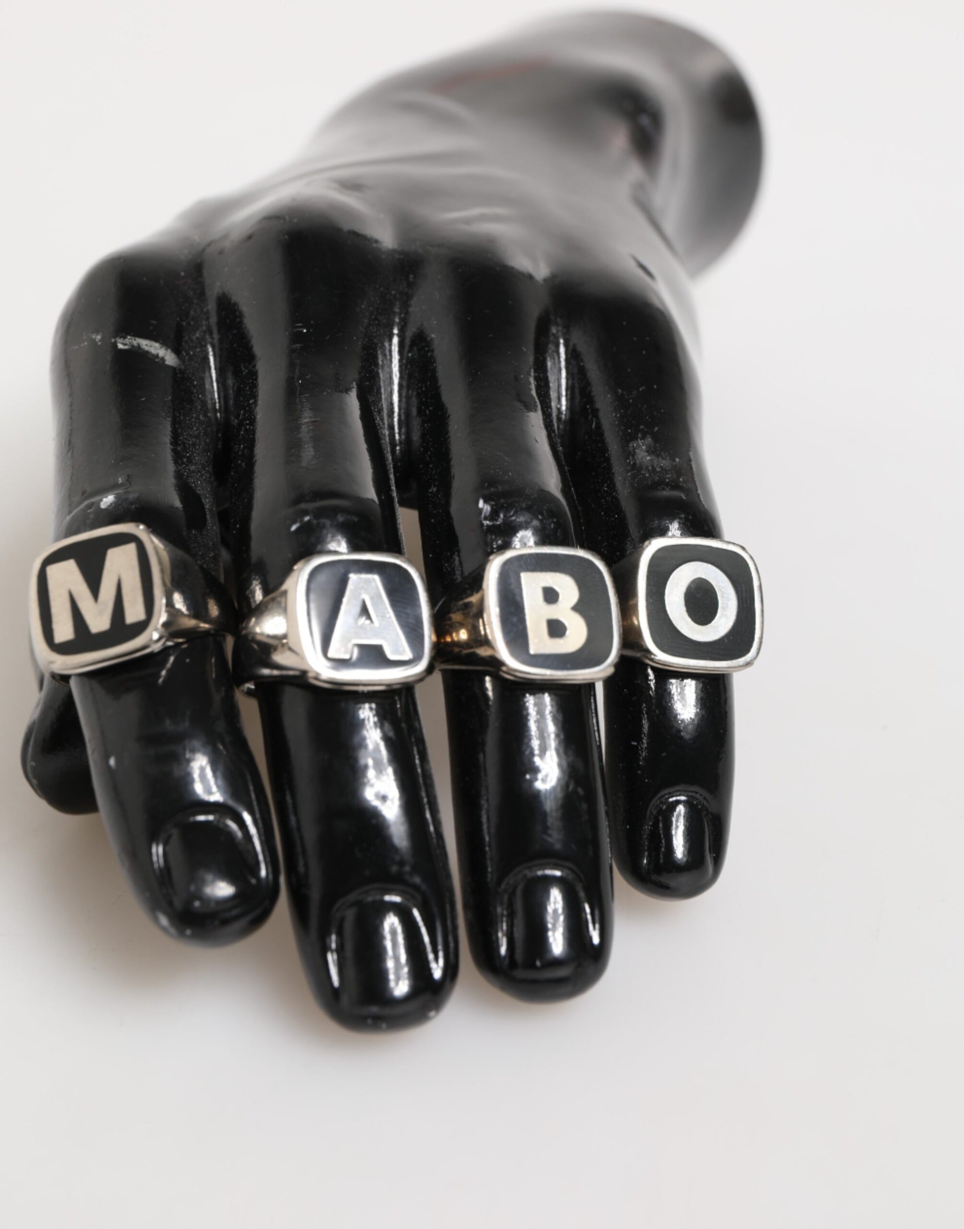 Dolce & Gabbana Silver Tone Brass Lettering Set of 5 Adjustable Rings