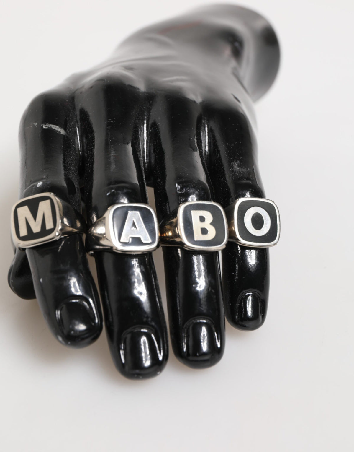 Dolce & Gabbana Silver Tone Brass Lettering Set of 5 Adjustable Rings