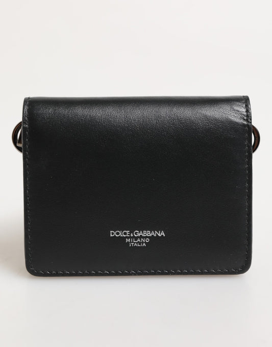 Dolce & Gabbana Black Leather DG Logo Bifold Card Holder for Men