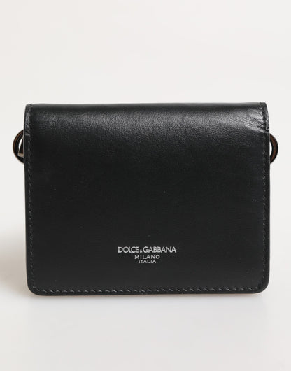 Dolce & Gabbana Black Leather DG Logo Bifold Card Holder for Men