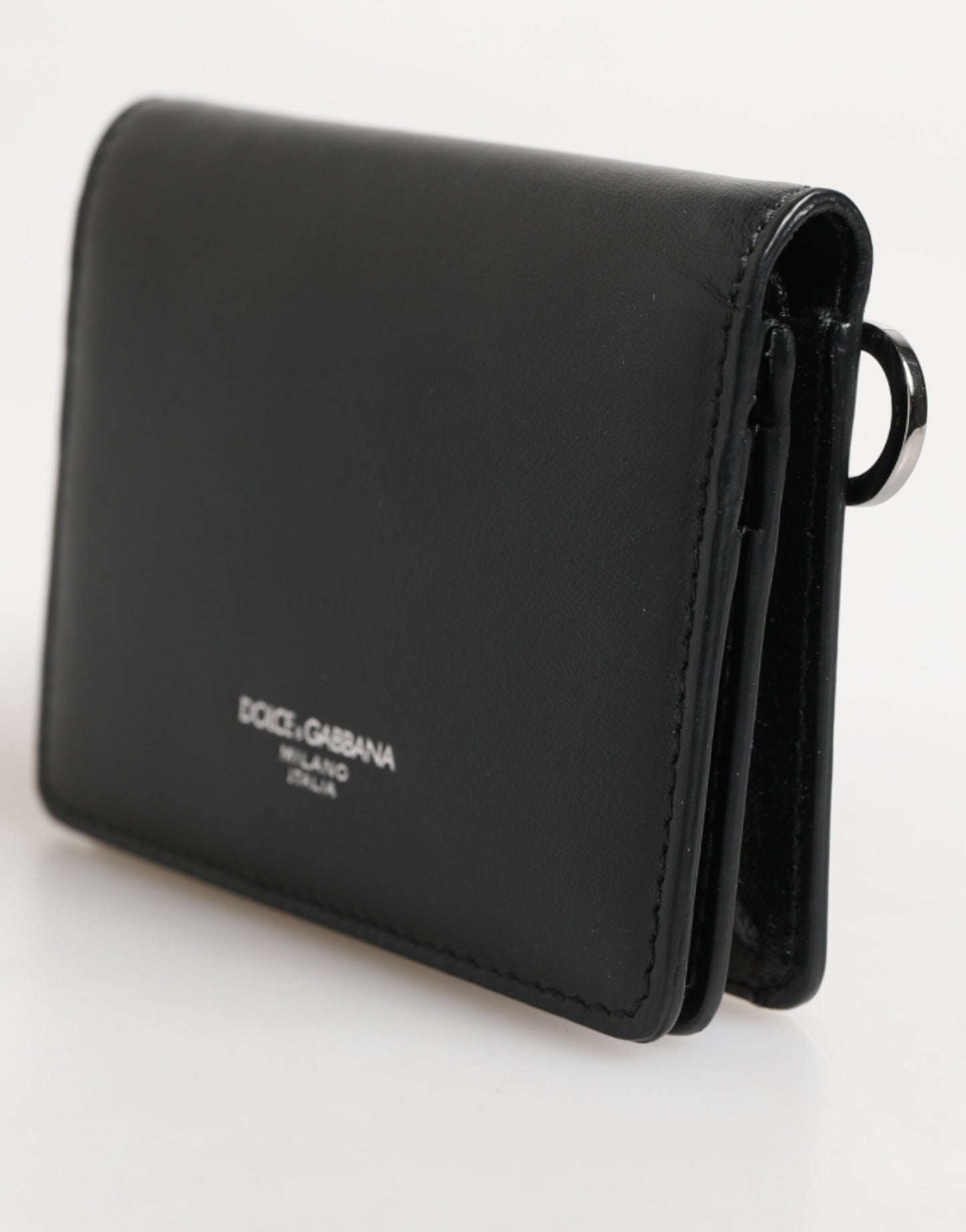 Dolce & Gabbana Black Leather DG Logo Bifold Card Holder for Men