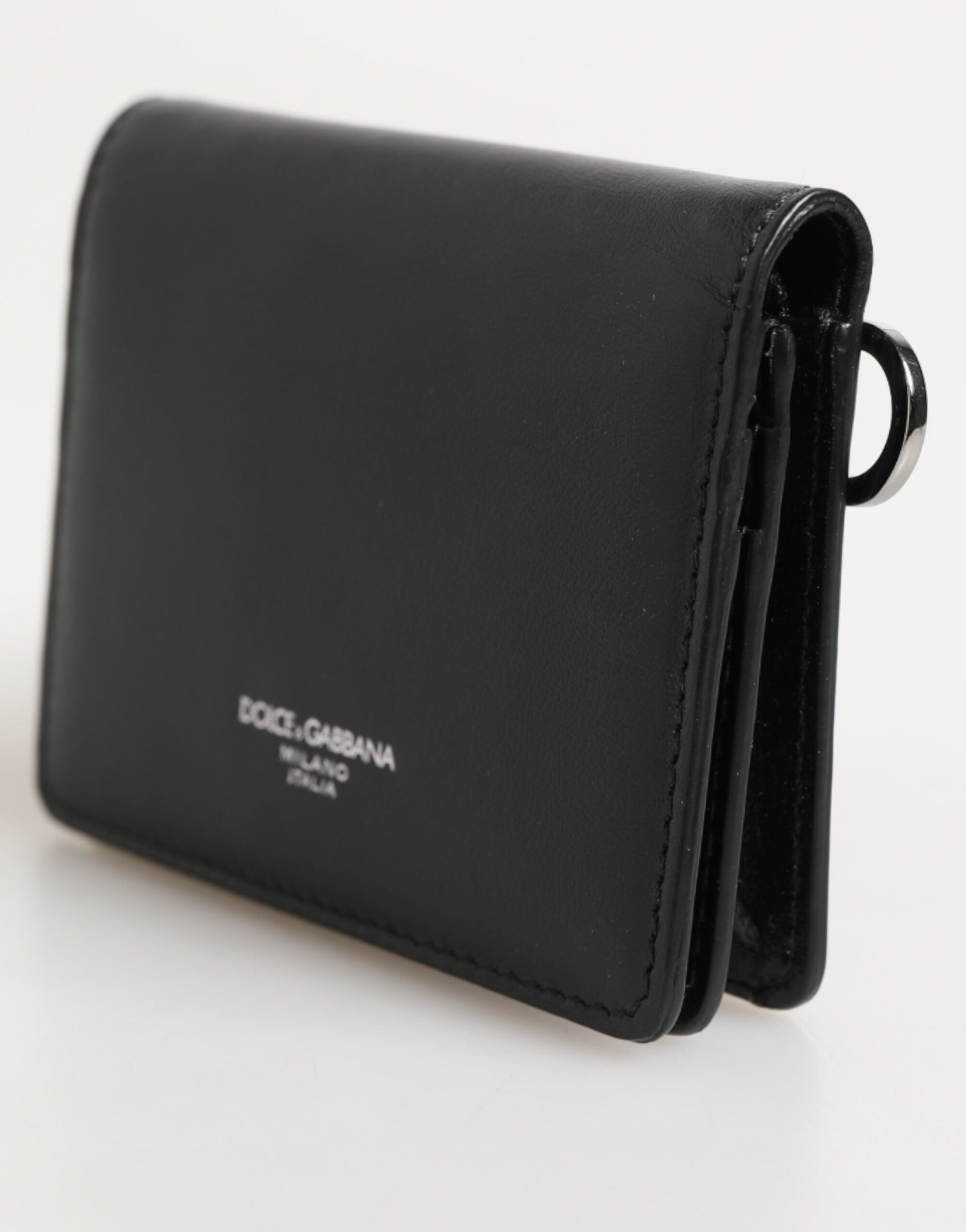 Dolce & Gabbana Black Leather DG Logo Bifold Card Holder for Men