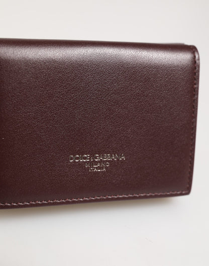 Dolce & Gabbana Leather Embossed Logo Trifold Men Card Holder - Dark Brown