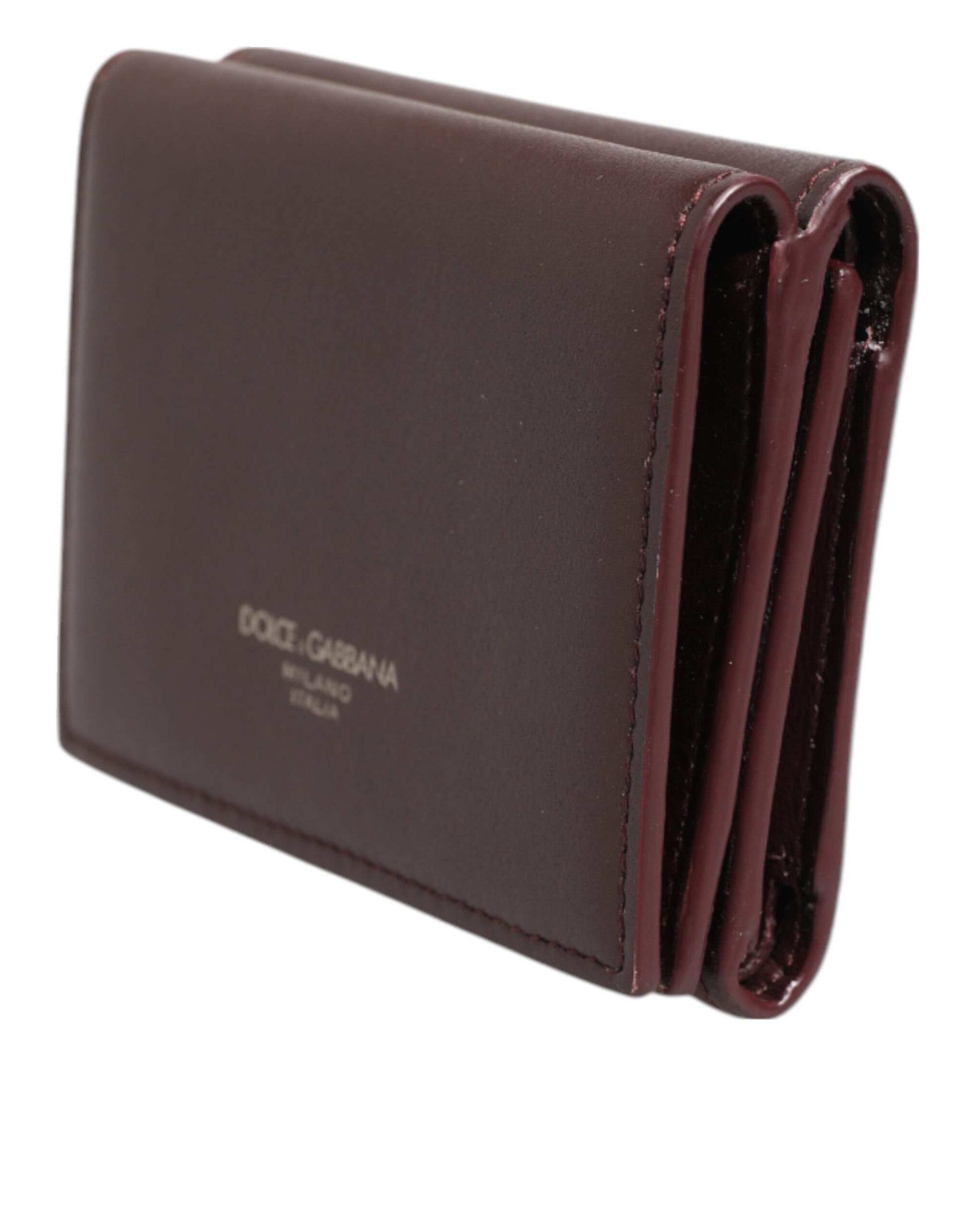 Dolce & Gabbana Leather Embossed Logo Trifold Men Card Holder - Dark Brown