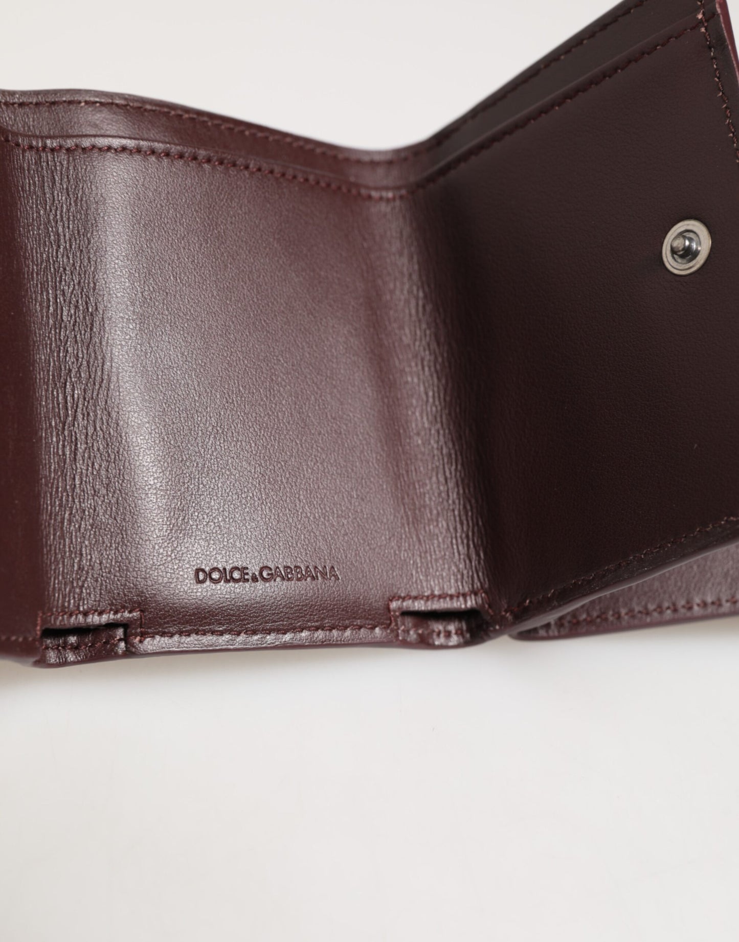 Dolce & Gabbana Leather Embossed Logo Trifold Men Card Holder - Dark Brown