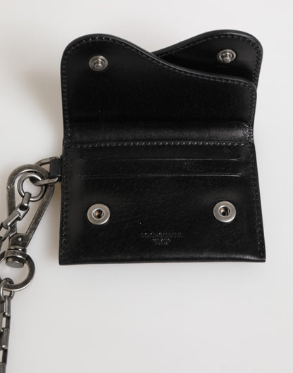 Dolce & Gabbana Black Cavallo Leather Wallet Chain Snap Bifold Card Holder