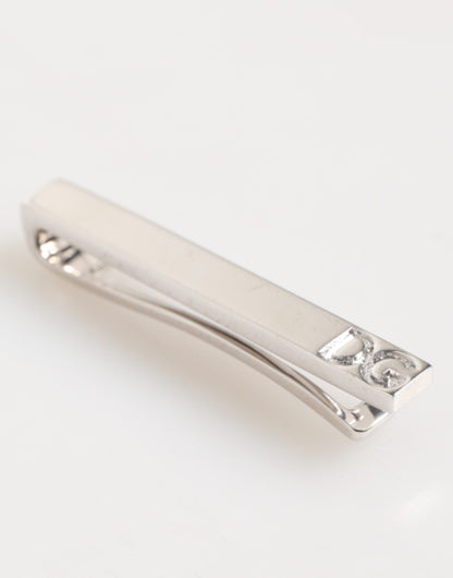 Dolce & Gabbana Silver Tone Brass Logo Branded Tie Clip Bar for Men