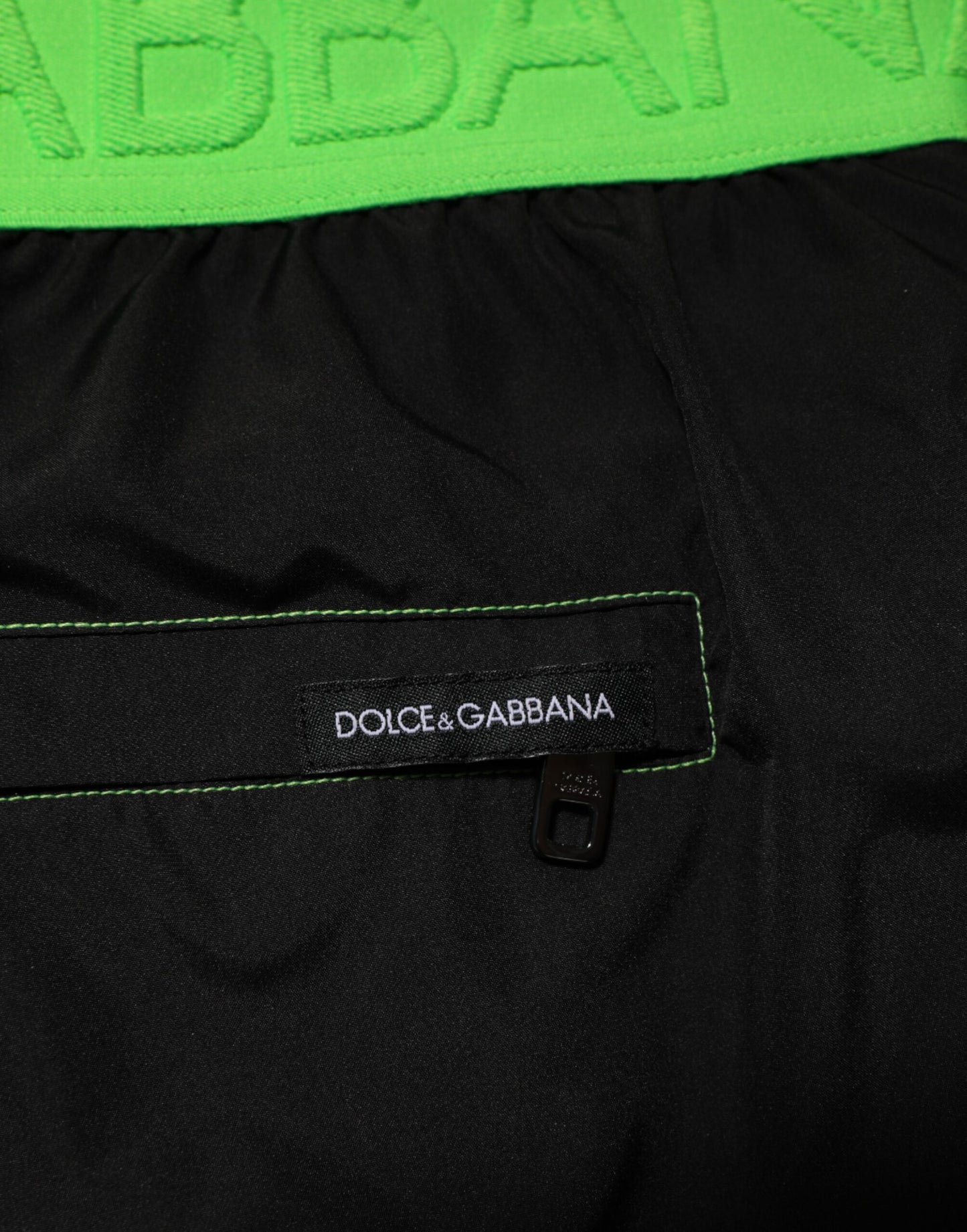 Dolce & Gabbana Black Green Logo Waistband Beachwear Shorts