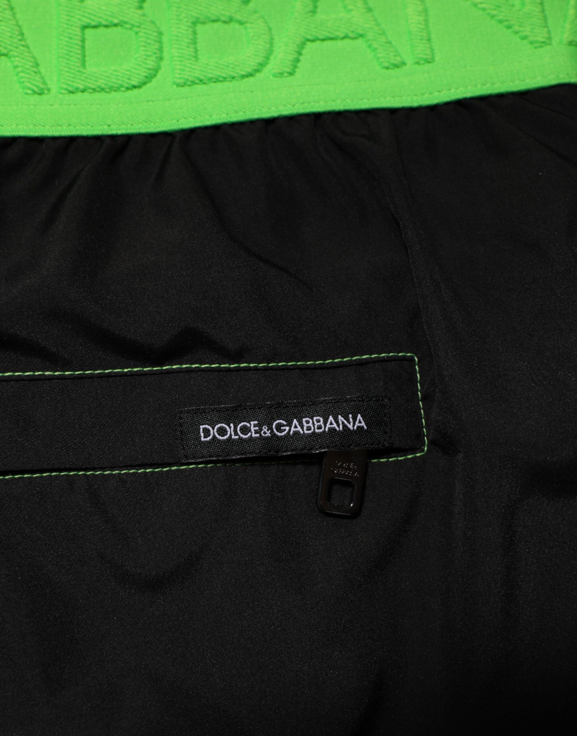 Dolce & Gabbana Black Green Logo Waistband Beachwear Shorts