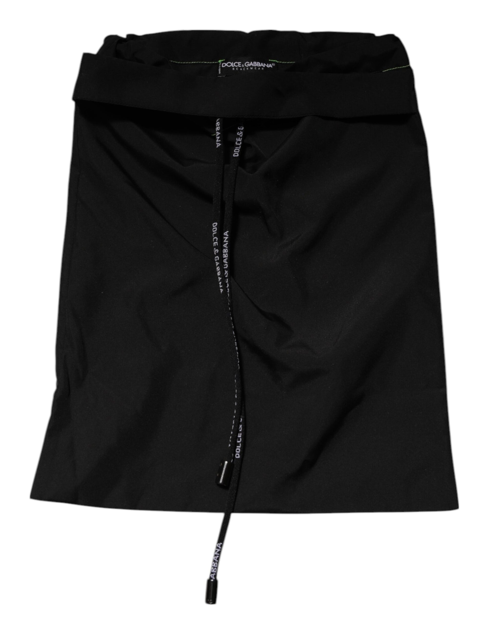 Dolce & Gabbana Black Green Logo Waistband Beachwear Shorts