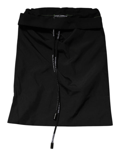 Dolce & Gabbana Black Green Logo Waistband Beachwear Shorts