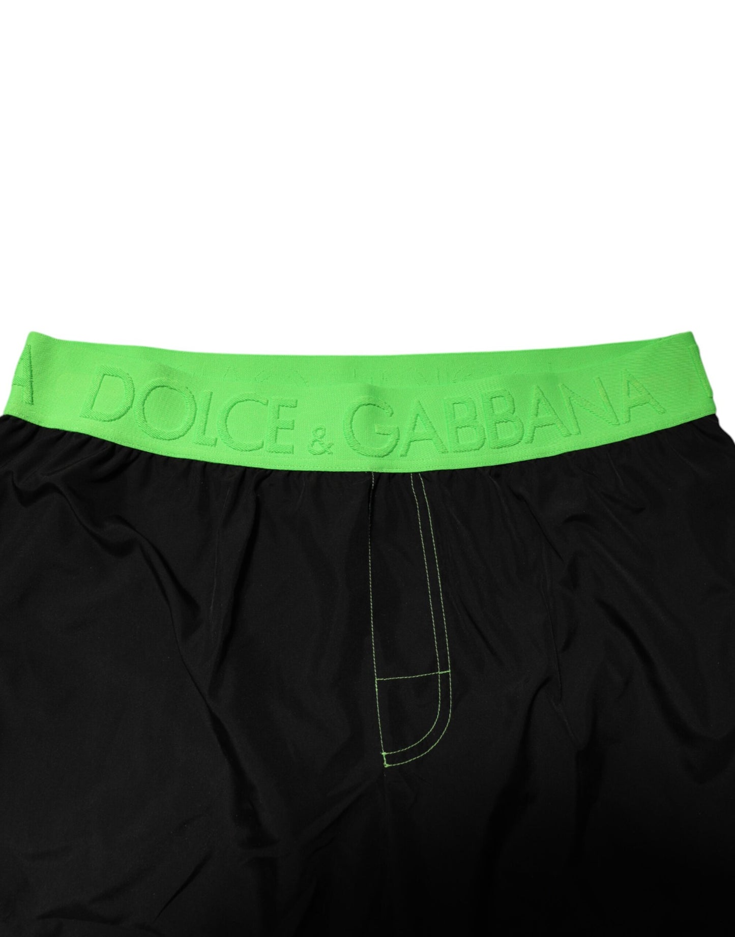 Dolce & Gabbana Black Green Logo Waistband Beachwear Shorts