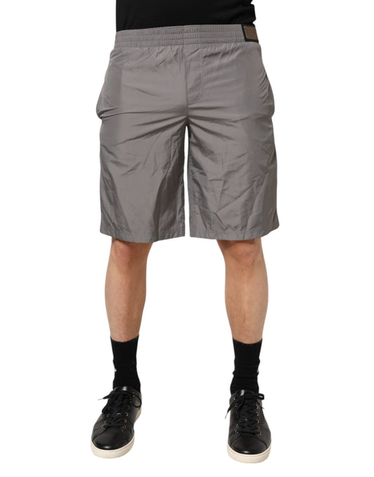 Dolce & Gabbana Light Gray Nylon Elastic Waist Swim Shorts