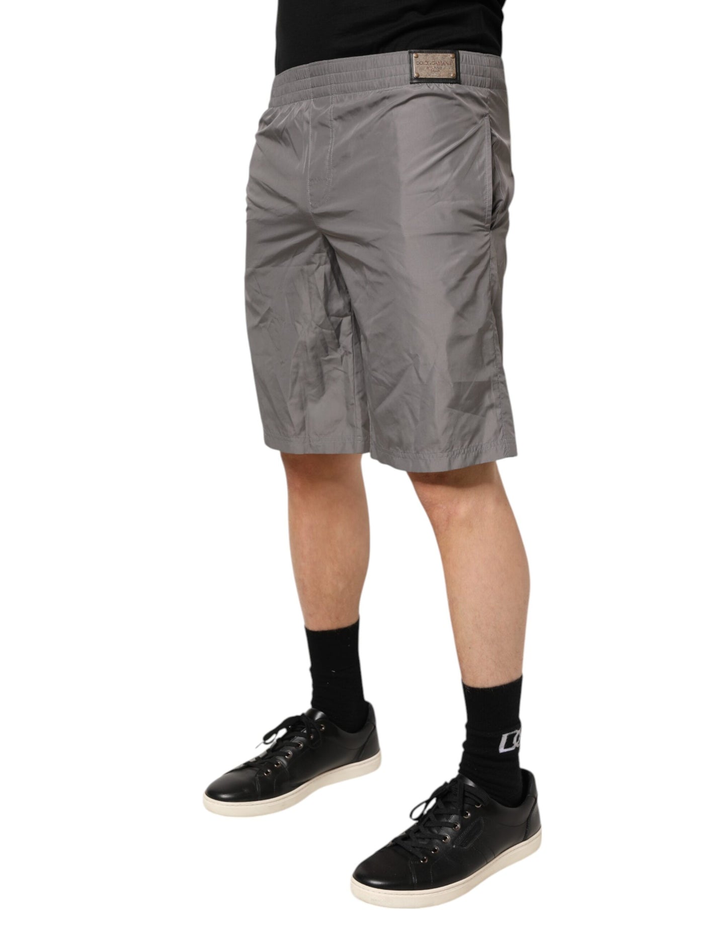 Dolce & Gabbana Light Gray Nylon Elastic Waist Swim Shorts