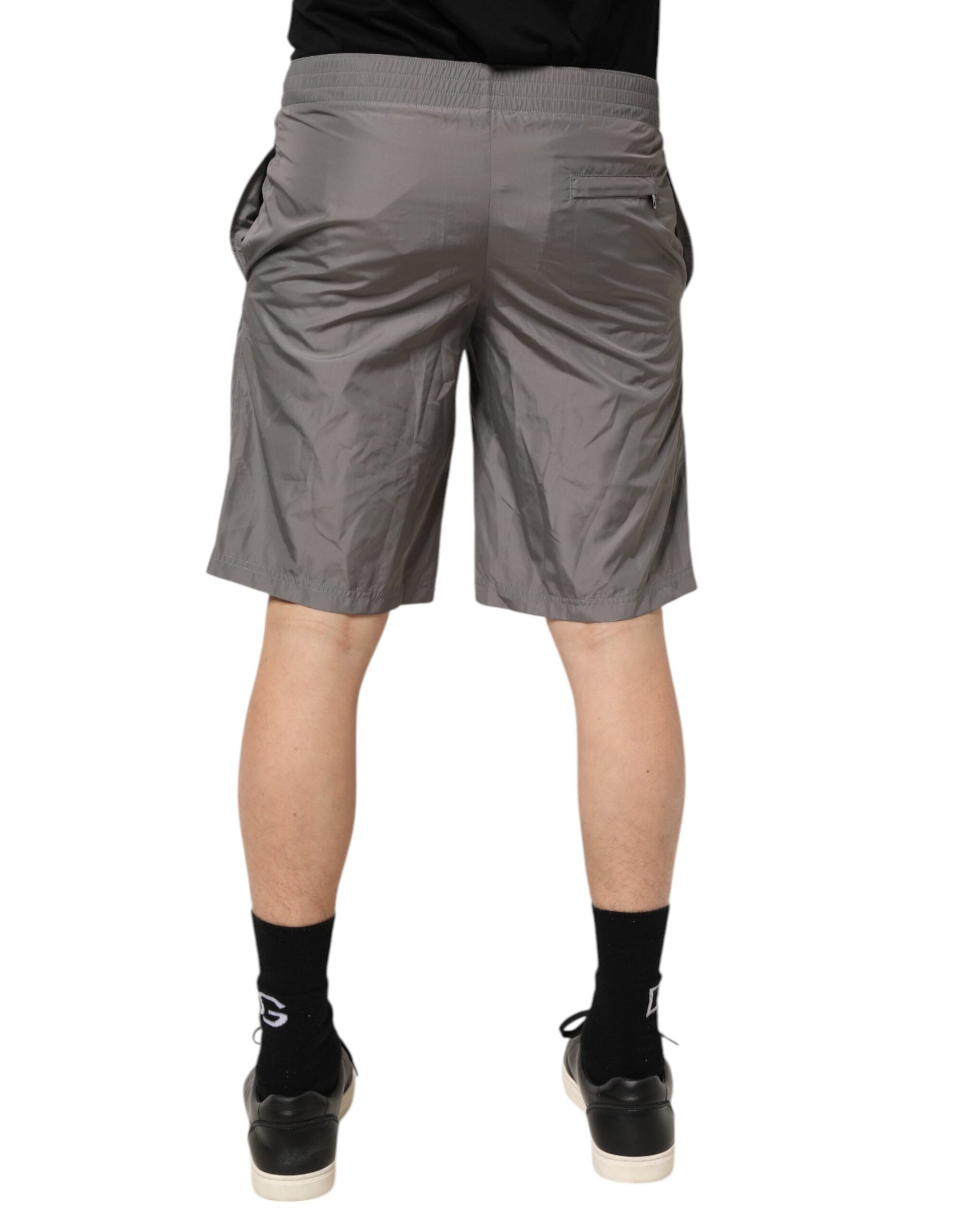 Dolce & Gabbana Light Gray Nylon Elastic Waist Swim Shorts