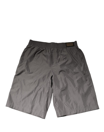 Dolce & Gabbana Light Gray Nylon Elastic Waist Swim Shorts