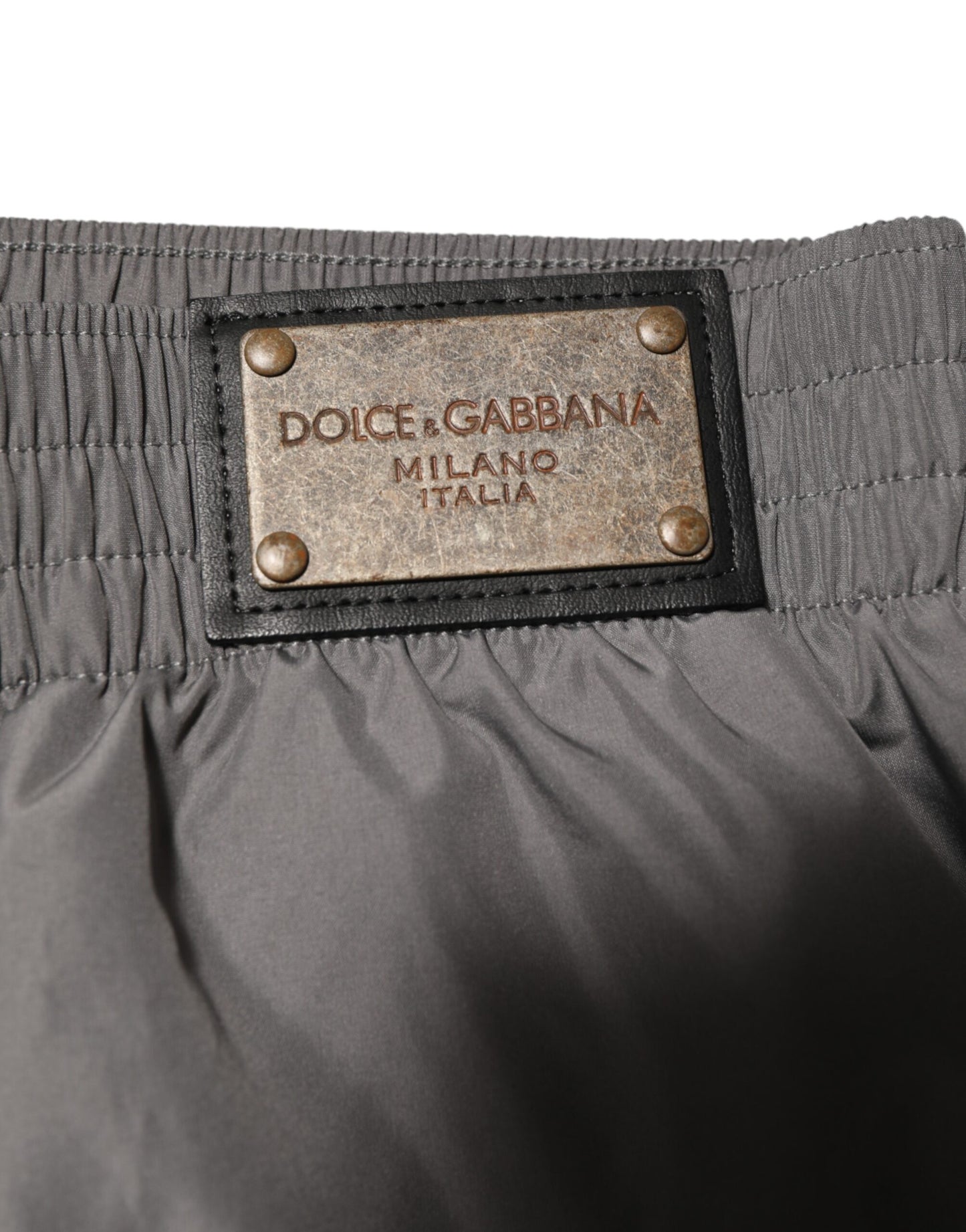 Dolce & Gabbana Light Gray Nylon Elastic Waist Swim Shorts