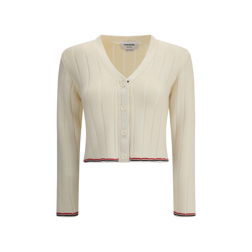 Thom Browne Ladder Full Needle Rib Stitch V Neck Cardigan
