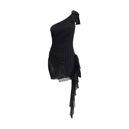 Alessandra Rich Black Polka-dot One-shoulder Dress