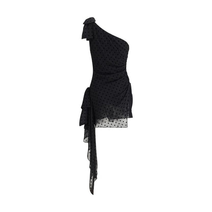 Alessandra Rich Black Polka-dot One-shoulder Dress