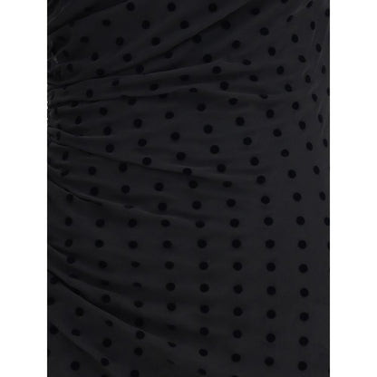 Alessandra Rich Black Polka-dot One-shoulder Dress