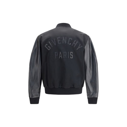 Givenchy Black Bomber Jacket for Men in Satin and Nappa Leather