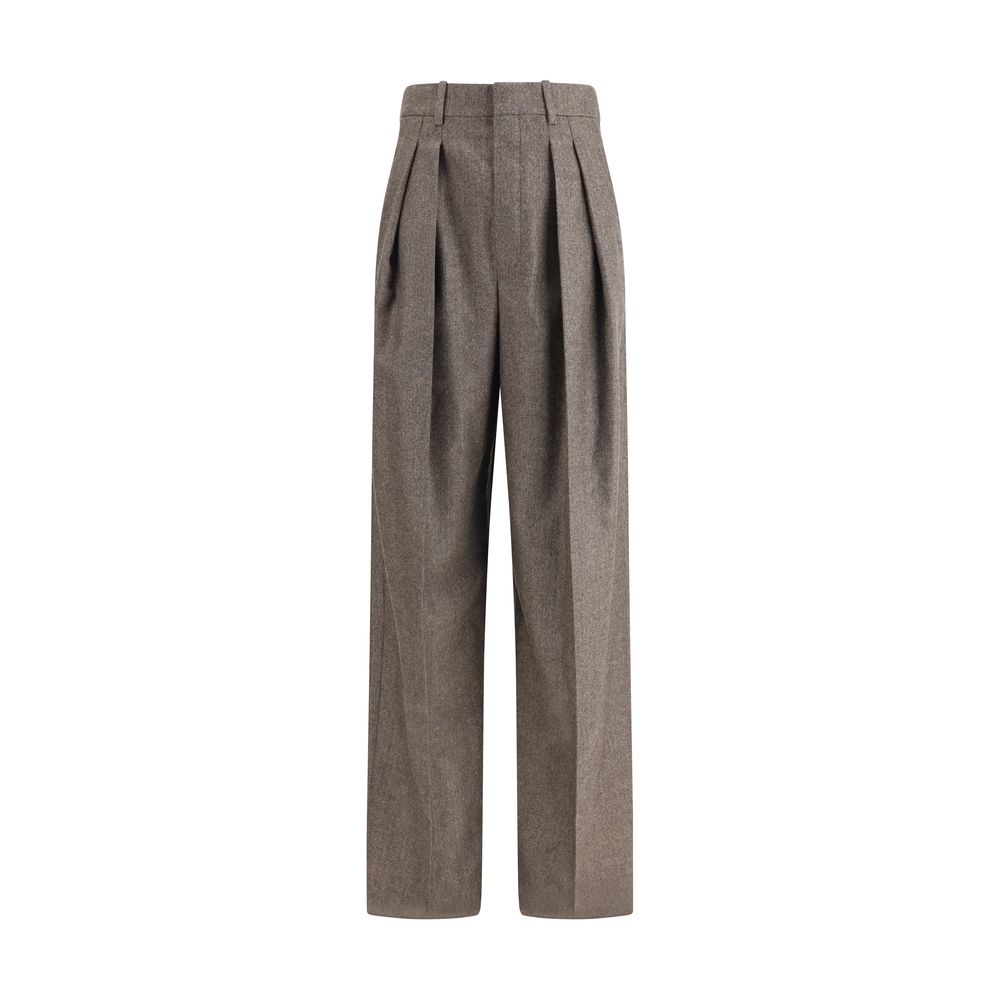 Saint Laurent Wool Herringbone Pattern Wide Leg Pants