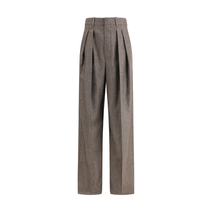 Saint Laurent Wool Herringbone Pattern Wide Leg Pants