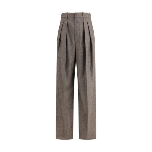 Saint Laurent Wool Herringbone Pattern Wide Leg Pants