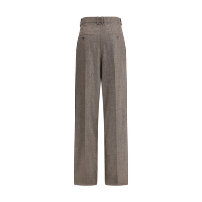Saint Laurent Wool Herringbone Pattern Wide Leg Pants